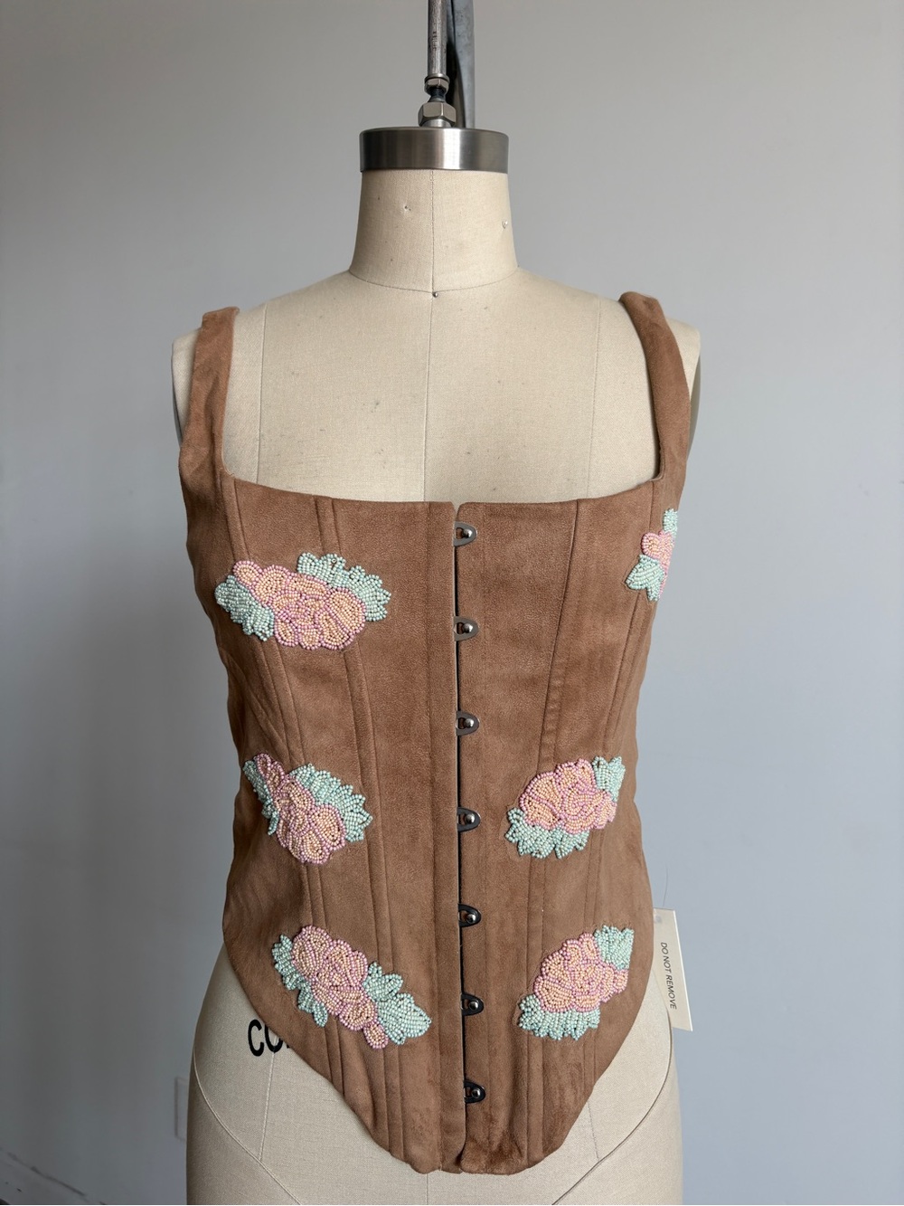 $259 NWT For Love & Lemons Rose Beaded Floral Bustier in Light Brown Sz XXS - Picture 7 of 13